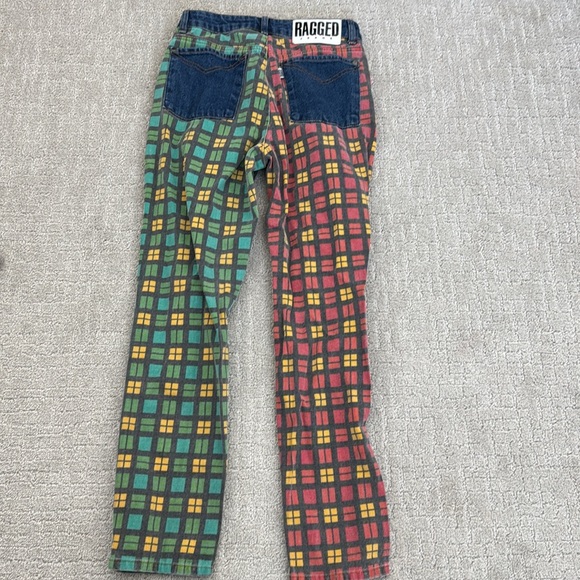 Ragged Priest x Free People plaid jeans red yellow blue green color block mom - Picture 9 of 9